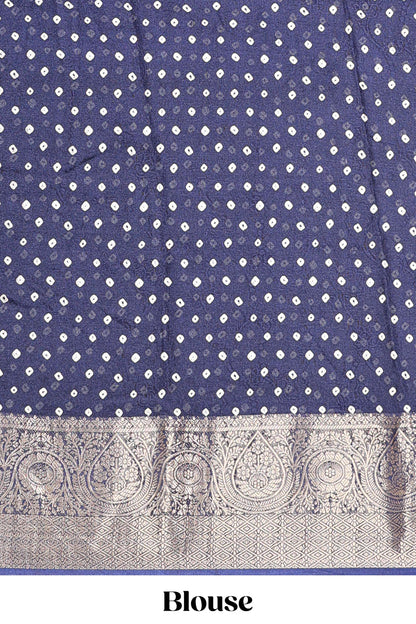 Blue marsh mellow bandhani dot saree with gold zari border and butta blouse
