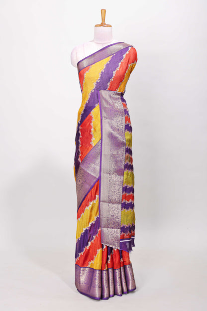 Marsh mellow multicolor laheriya stripe saree with gold zari violet border and matching blouse