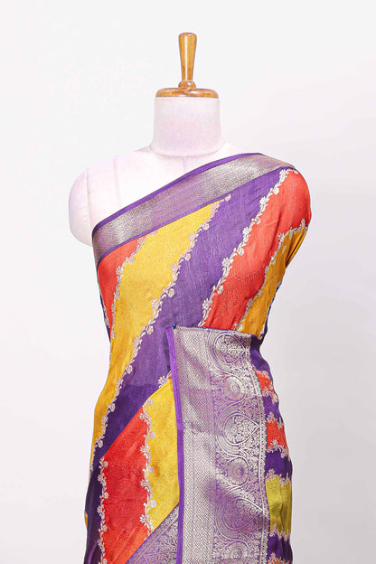 Marsh mellow multicolor laheriya stripe saree with gold zari violet border and matching blouse