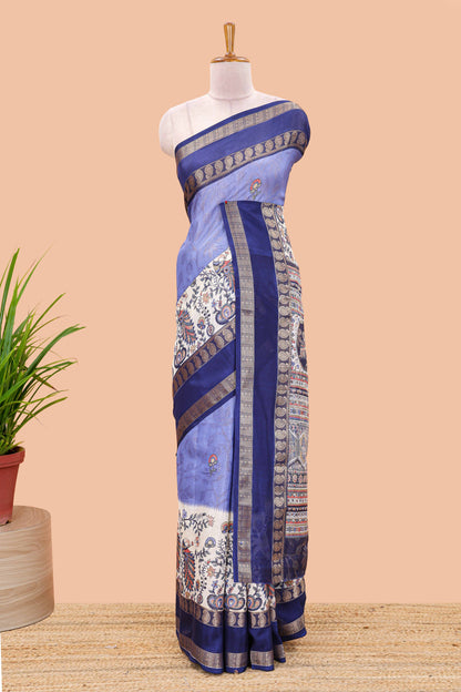Lavender dola silk floral motifs saree with kalamkari inspired pallu and peacock zari border