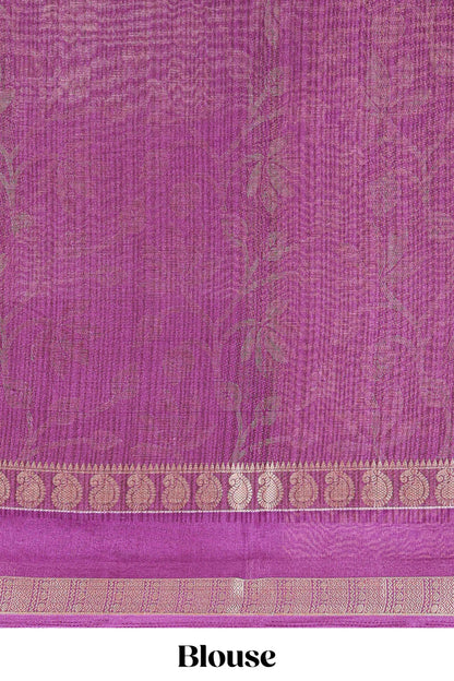 Purple dola silk floral motifs saree with kalamkari inspired pallu and peacock zari border