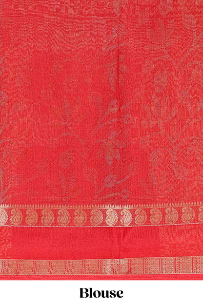 Pink dola silk floral motifs saree with kalamkari inspired pallu and peacock zari border