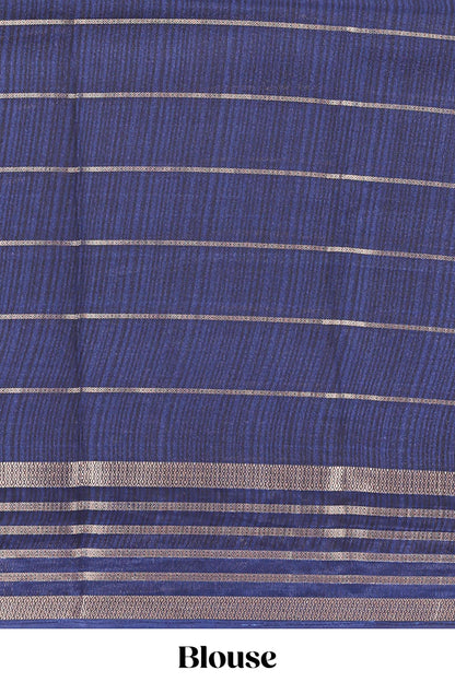 Blue marsh georgette saree with shibori print with gold zari stripes and contrast kalamkari style  peacock pallu