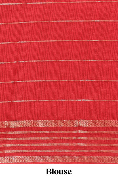Red marsh georgette saree with shibori print with gold zari stripes and contrast kalamkari style  peacock pallu
