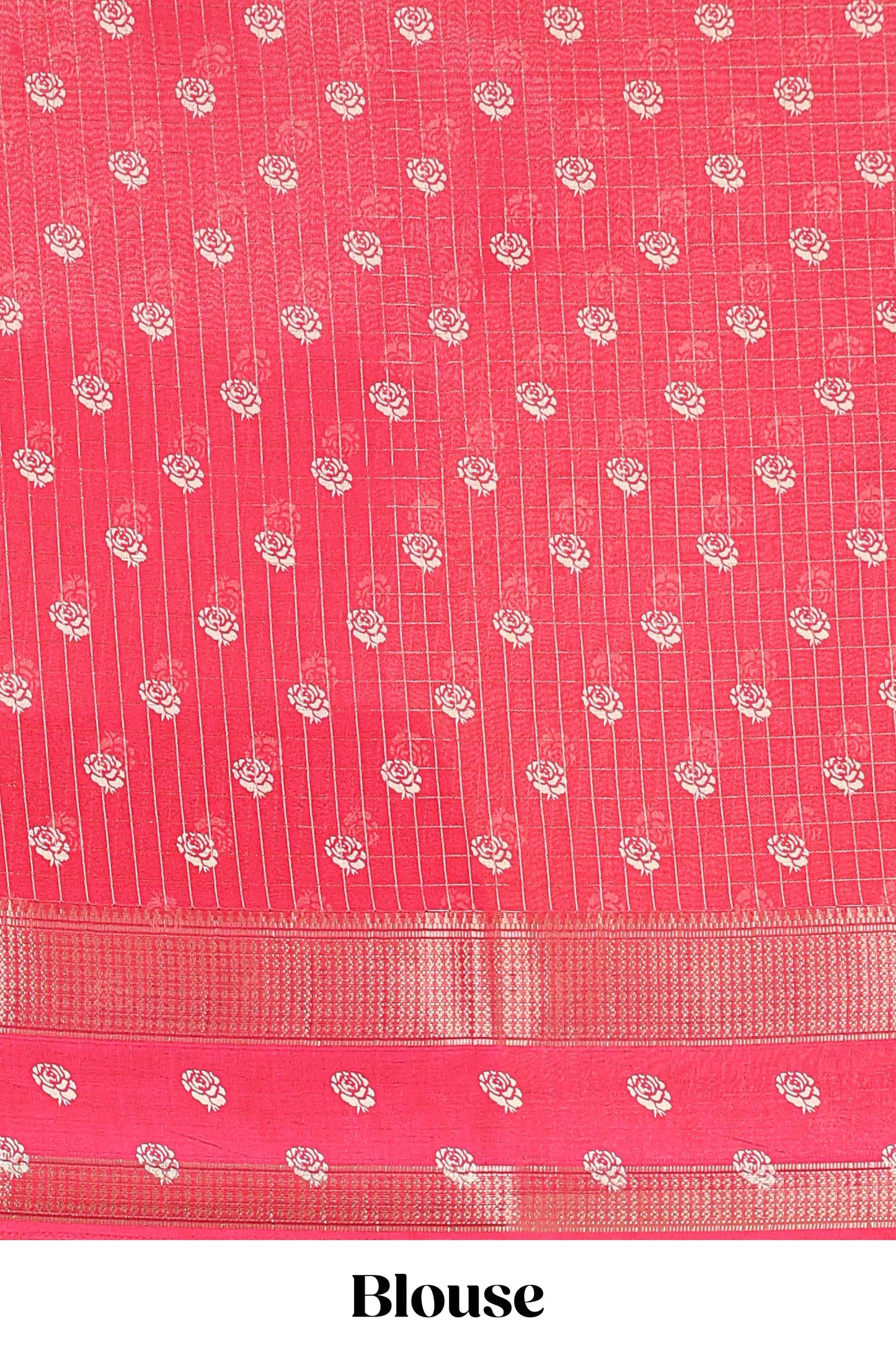 Red marsh georgette saree with zari checks and floral printed pallu