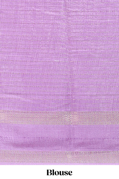 Purple dola silk saree with striped floral motifs and bird & floral bottom design with self zari border and matching blouse