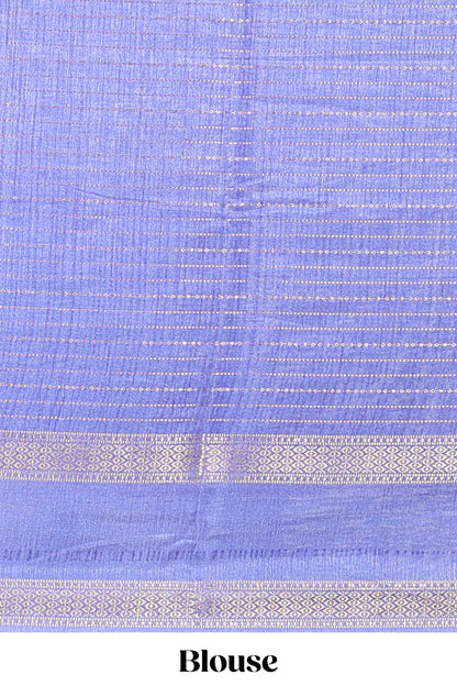Lavender dola silk saree with striped floral motifs and bird & floral bottom design with self zari border and matching blouse
