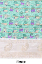 Green zari striped dola silk saree with contrast zari border and printed pallu