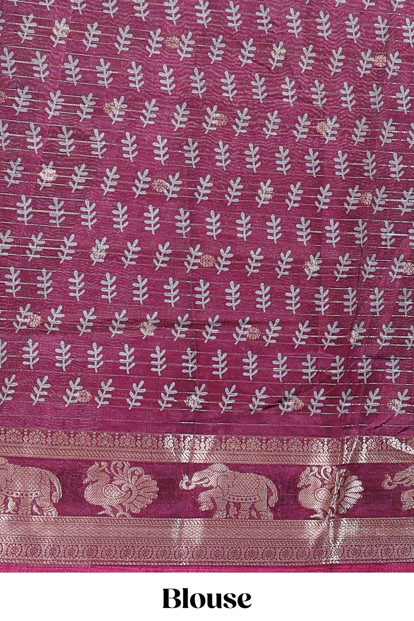 Green zari striped floral design dola silk saree with contrast zari border and printed blouse