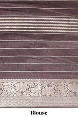 Orange stripes dola silk saree with bottom peacock design, contrast zari border and printed pallu