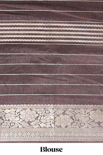 Orange stripes dola silk saree with bottom peacock design, contrast zari border and printed pallu