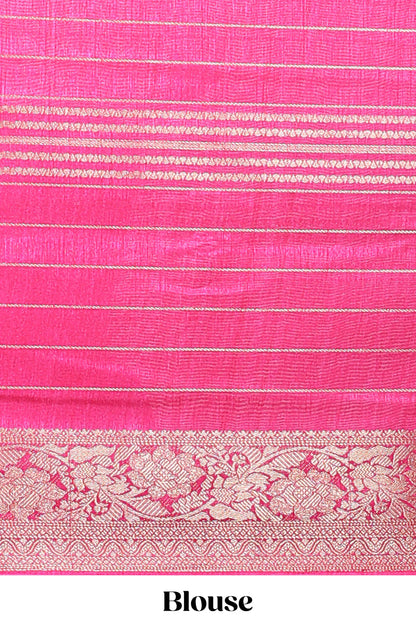 Blue stripes dola silk saree with bottom peacock design, contrast zari border and printed pallu