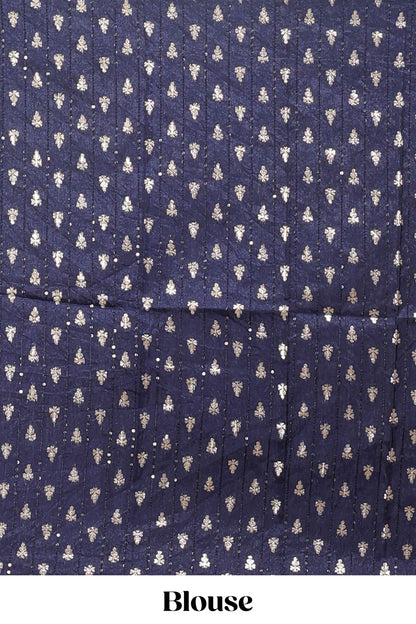 Blue checked peacock zari motifs dola silk saree with self zari border and matching blouse