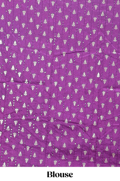 Purple checked peacock zari motifs dola silk saree with self zari border and matching blouse