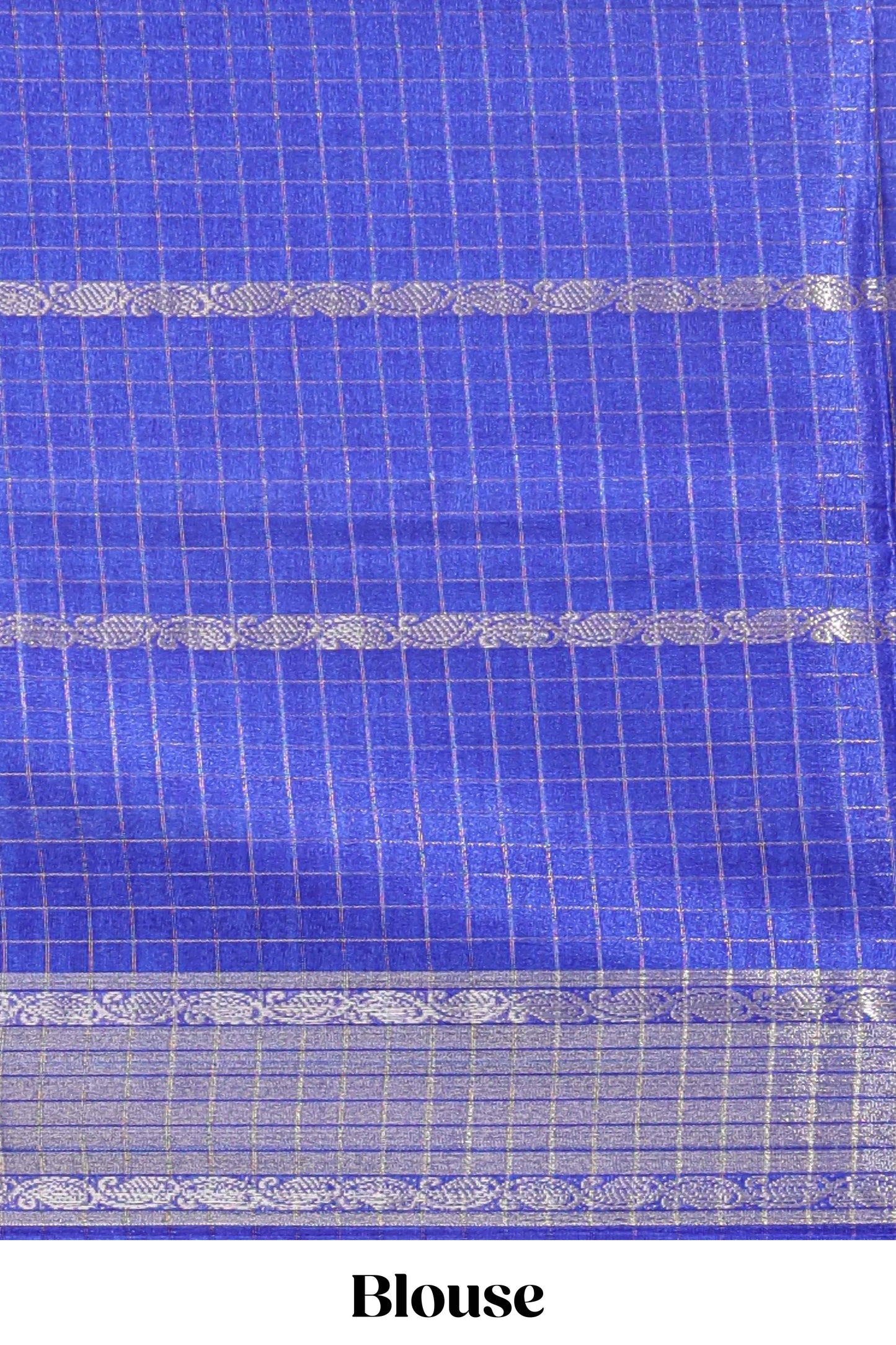 Blue checked floral design dola saree with self zari border and matching blouse