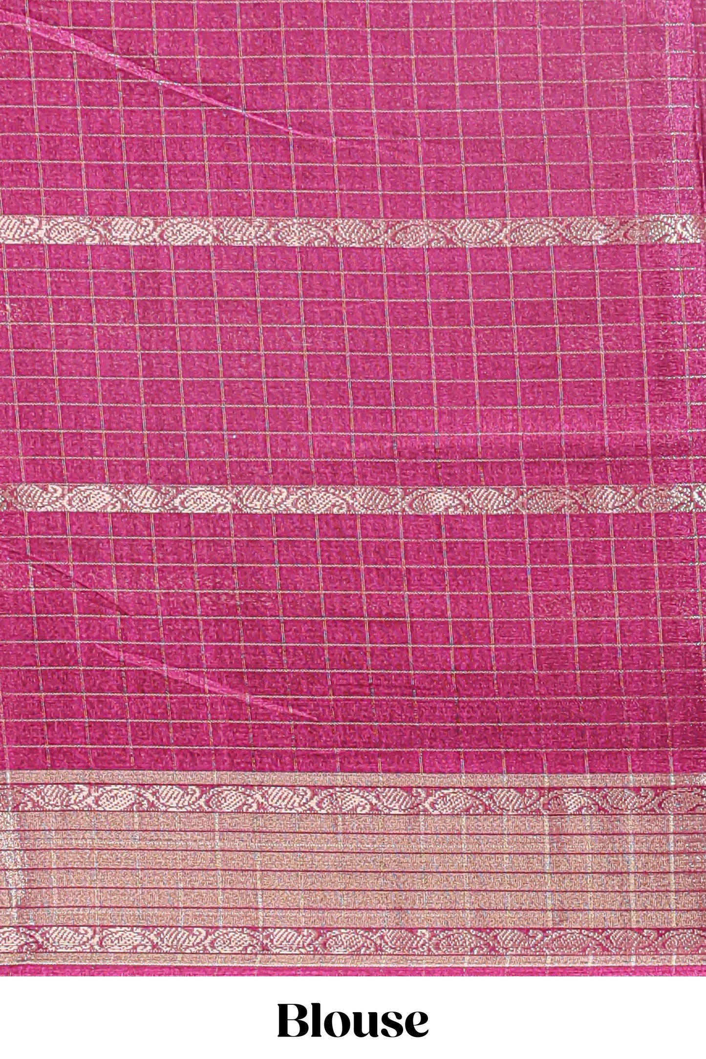 Rose red checked floral design dola saree with self zari border and matching blouse