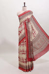 Brown shibori style chanderi cotton saree with contrast maroon border and blouse