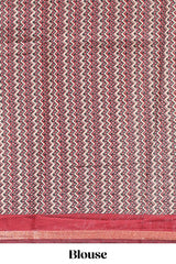 Brown shibori style chanderi cotton saree with contrast maroon border and blouse