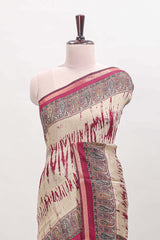 Brown shibori style chanderi cotton saree with contrast magenta border and blouse