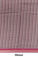 Brown shibori style chanderi cotton saree with contrast magenta border and blouse