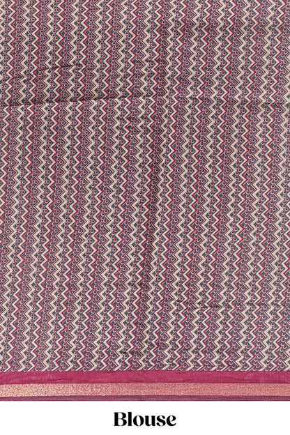 Brown shibori style chanderi cotton saree with contrast magenta border and blouse
