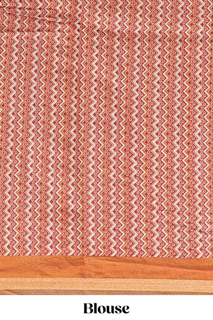 Brown shibori style chanderi cotton saree with contrast mustard border and blouse
