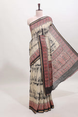 Brown shibori style chanderi cotton saree with contrast black border and blouse