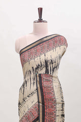 Brown shibori style chanderi cotton saree with contrast black border and blouse