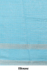 Blue dola silk saree with striped floral motifs and bird & floral bottom design with self zari border and matching blouse