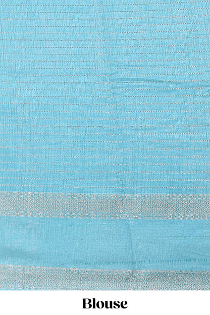 Blue dola silk saree with striped floral motifs and bird & floral bottom design with self zari border and matching blouse
