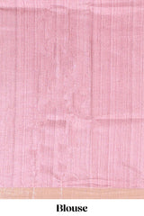 Onion pink kalamkari style art tussar saree with self zari border and blouse