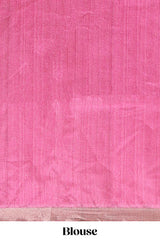 Pink kalamkari style art tussar saree with self zari border and blouse