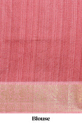 Brick red ditsy floral print art tussar saree with contrast zari border and matching blouse
