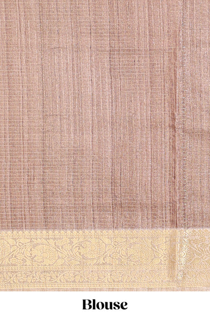 Brown ditsy floral print art tussar saree with contrast zari border and matching blouse