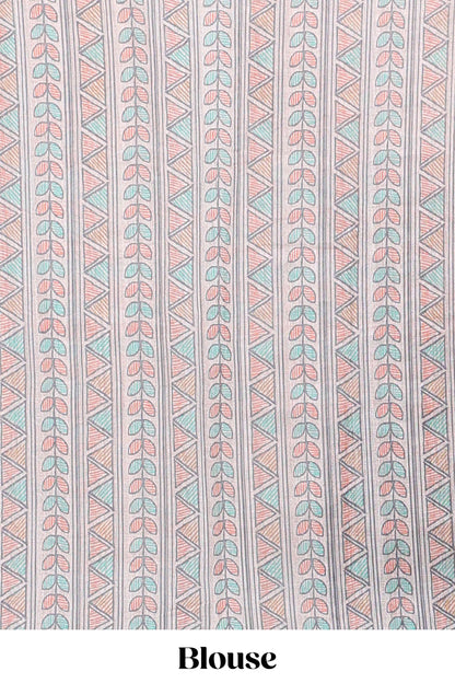 Sandal geometric pattern bandhani style linen cotton saree with self zari border and contrast printed pallu & blouse