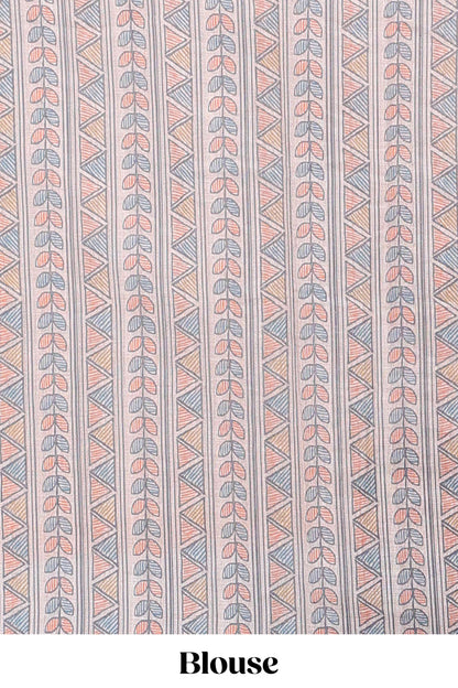 Orange geometric pattern bandhani style linen cotton saree with self zari border and contrast printed pallu & blouse