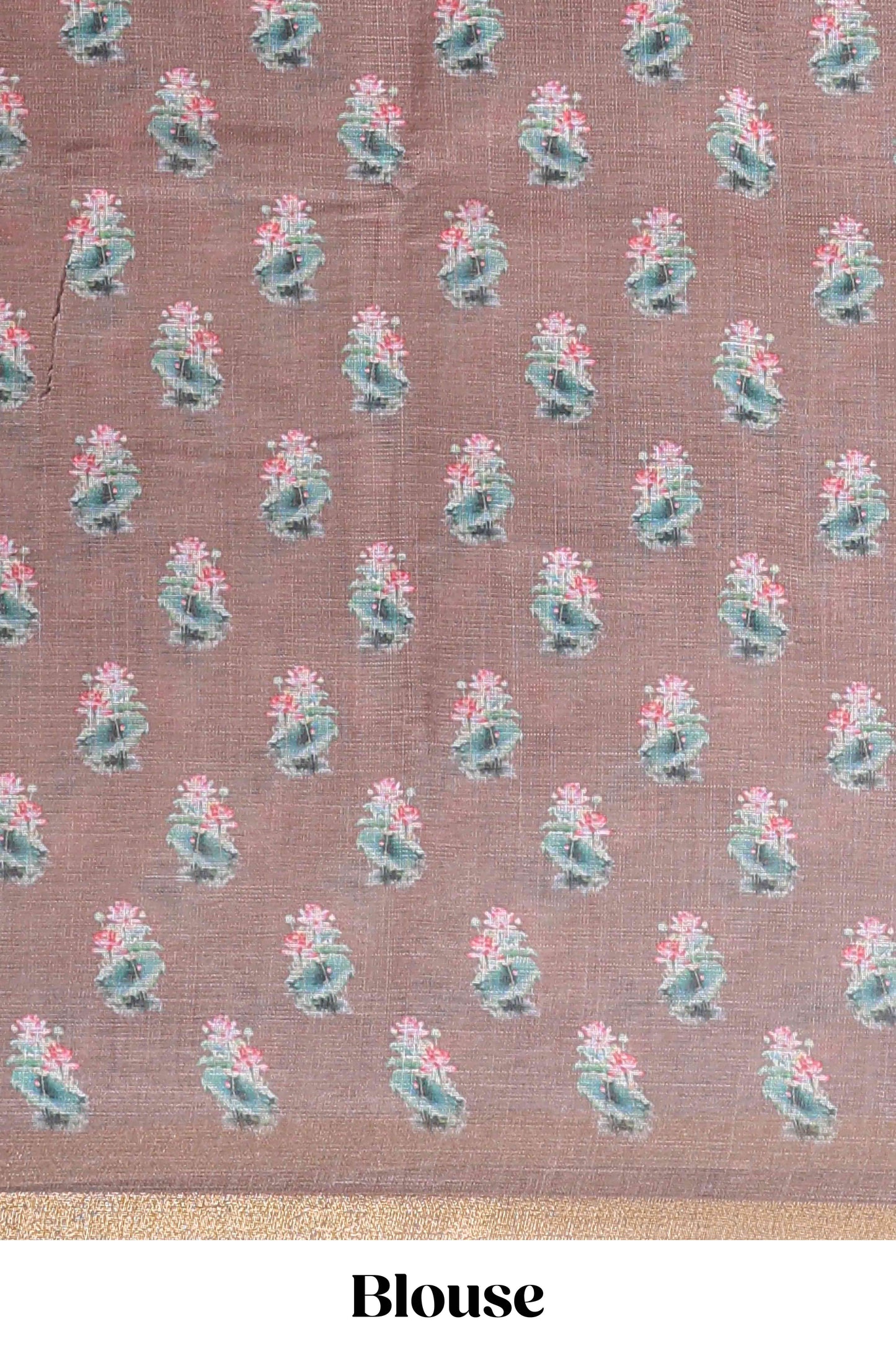 Brown linen cotton saree with swan & lotus pond print, self zari border and matching printed pallu