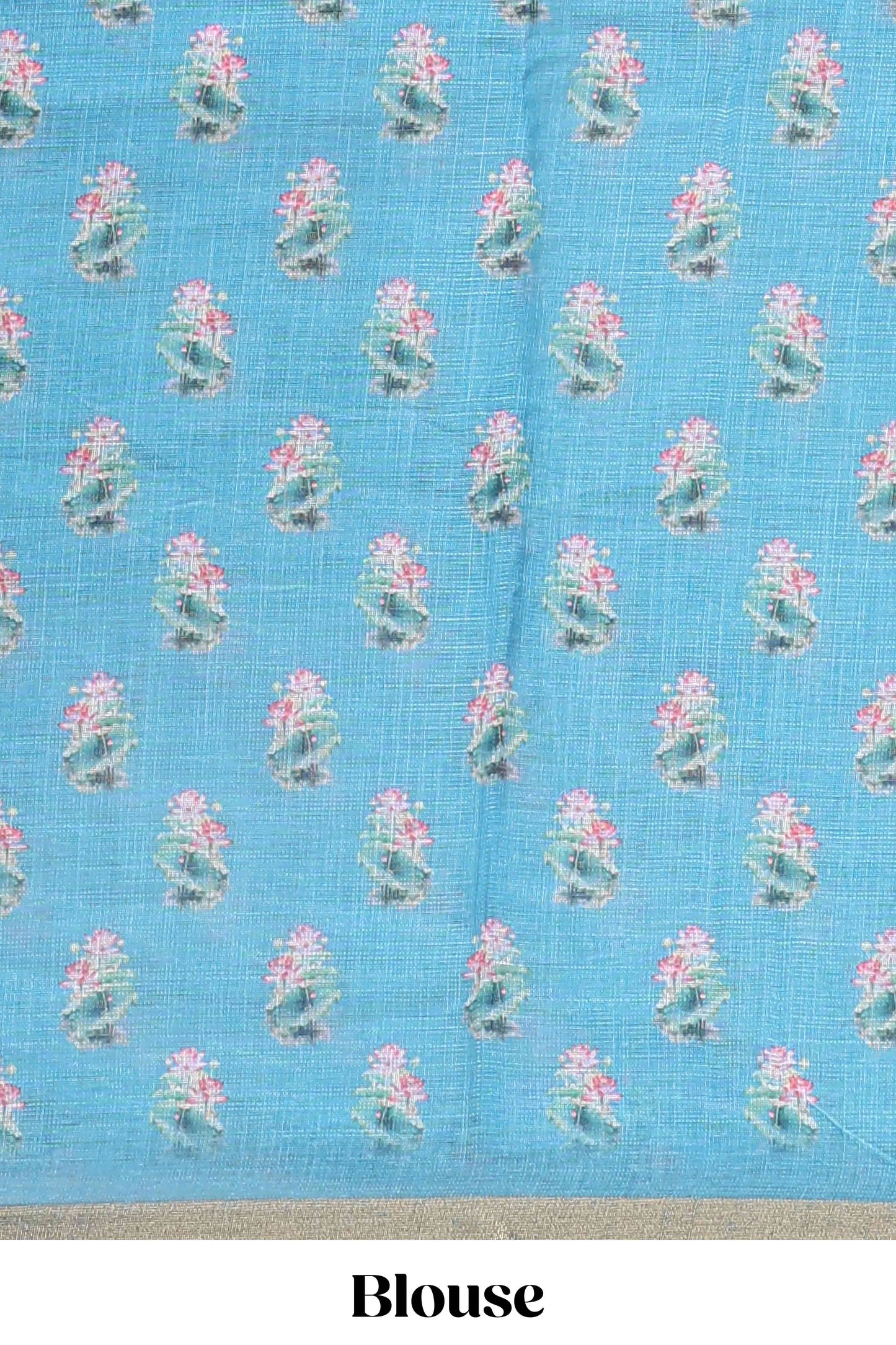 Blue linen cotton saree with swan & lotus pond print, self zari border and matching printed pallu