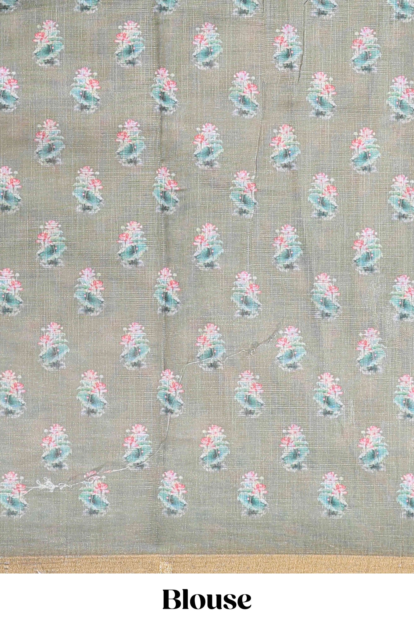 Olive green linen cotton saree with swan & lotus pond print, self zari border and matching printed pallu