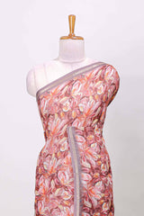 Pastel rose lilac linen cotton saree with floral design and Ikkat motif pallu