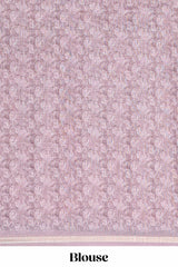 Pastel rose lilac linen cotton saree with floral design and Ikkat motif pallu