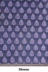 Lavender lotus and crane birds motis linen cotton saree with ikkat style self zari border and pallu