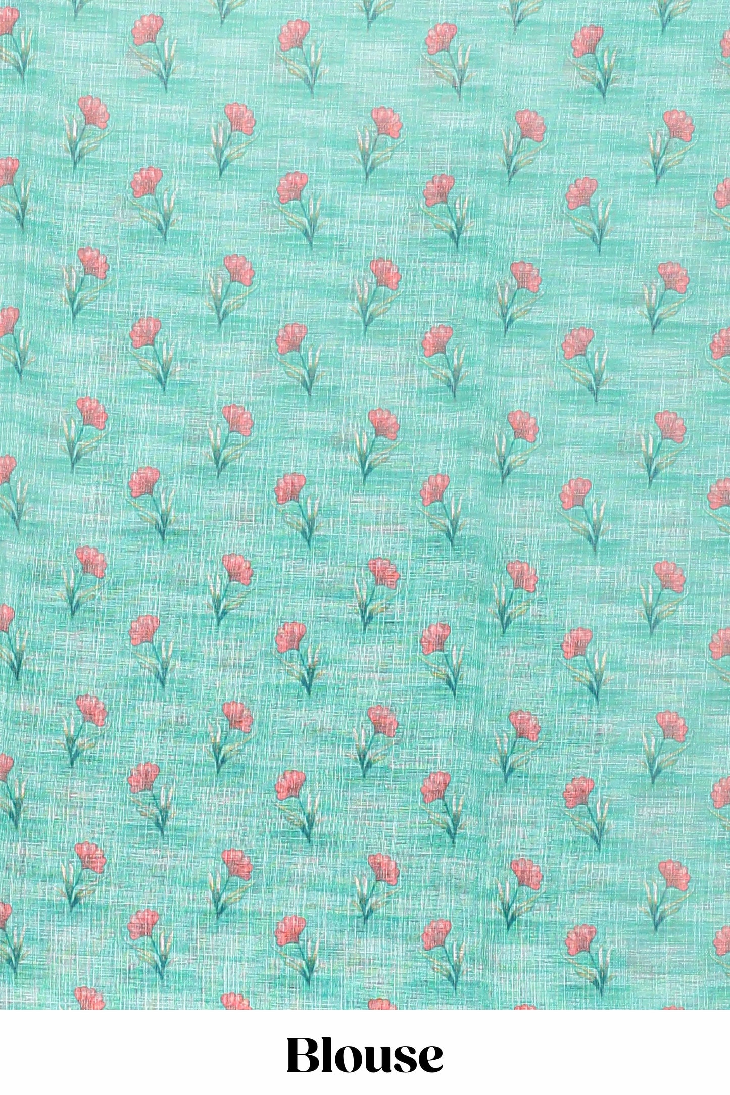 Green linen cotton saree with floral vines print, zari border and printed blouse