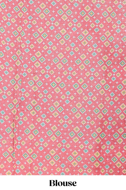 Blue elephant motifs linen cotton saree with contrast ikkat style border and printed blouse