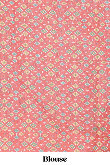 Black elephant motifs linen cotton saree with contrast ikkat style border and printed blouse