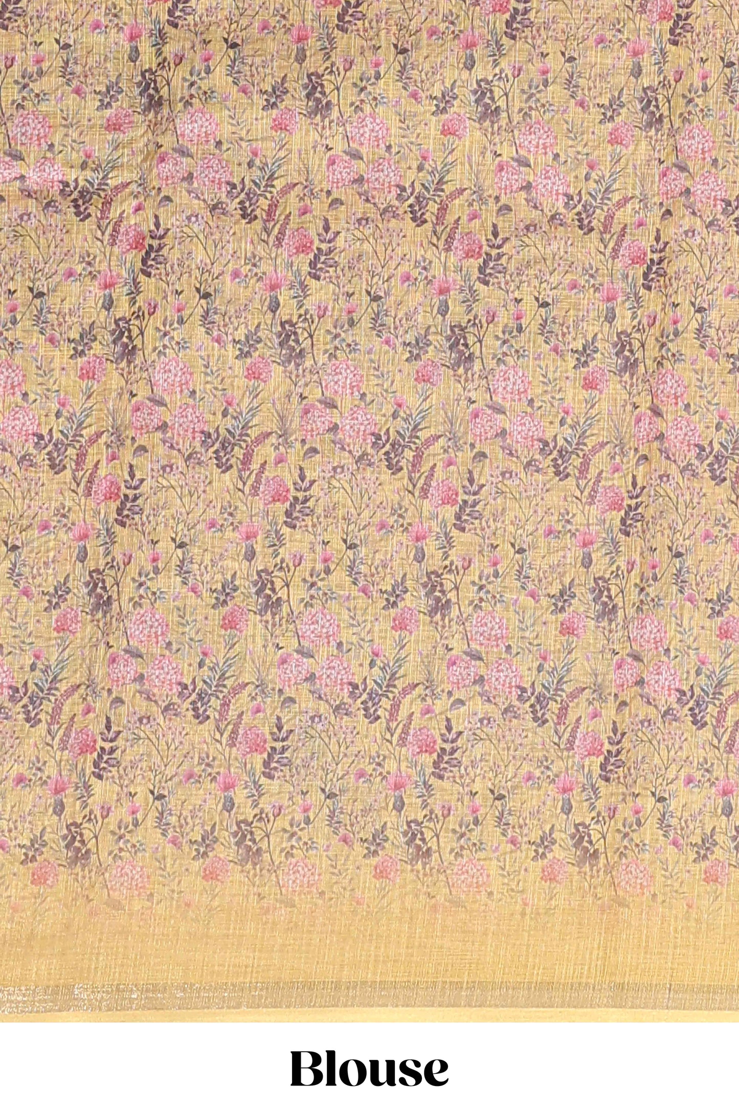 Yellow floral design linen cotton saree with self zari border and floral printed pallu