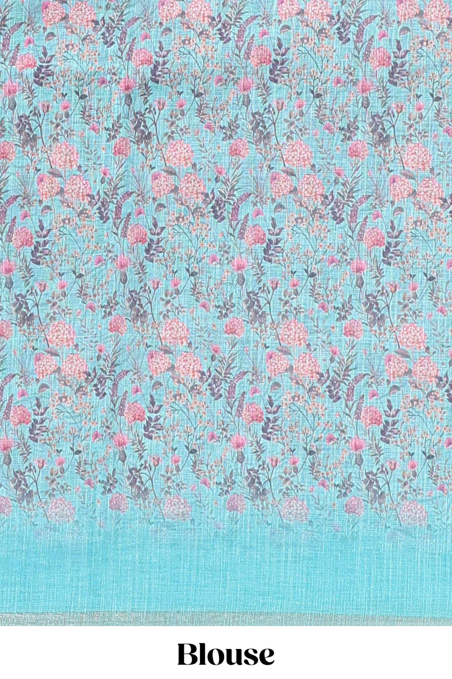 Blue floral design linen cotton saree with self zari border and floral printed pallu