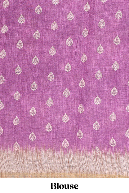 Purple paisley motifs linen cotton saree with self zari border and matching blouse