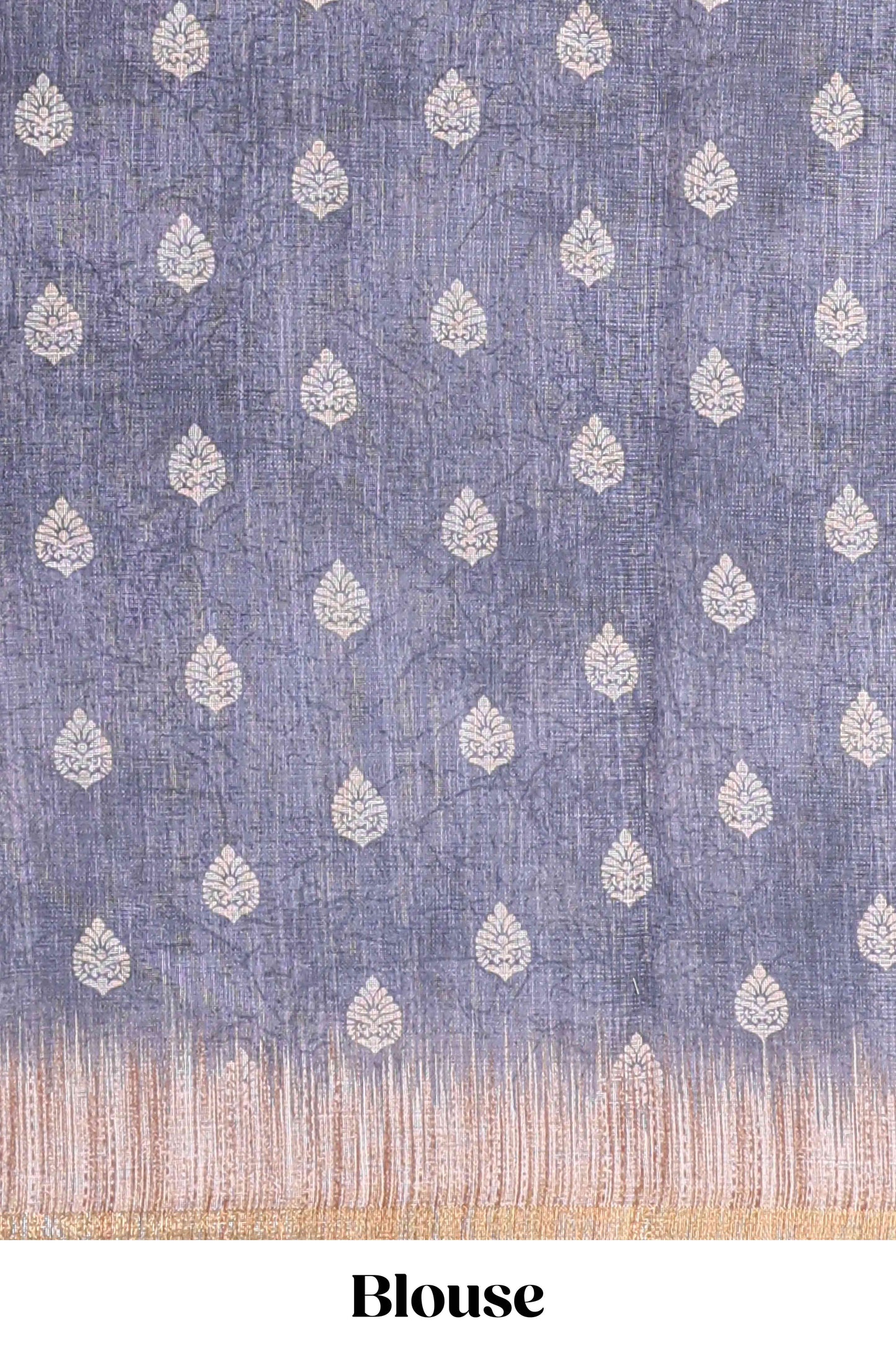 Slate blue grey paisley motifs linen cotton saree with self zari border and matching blouse