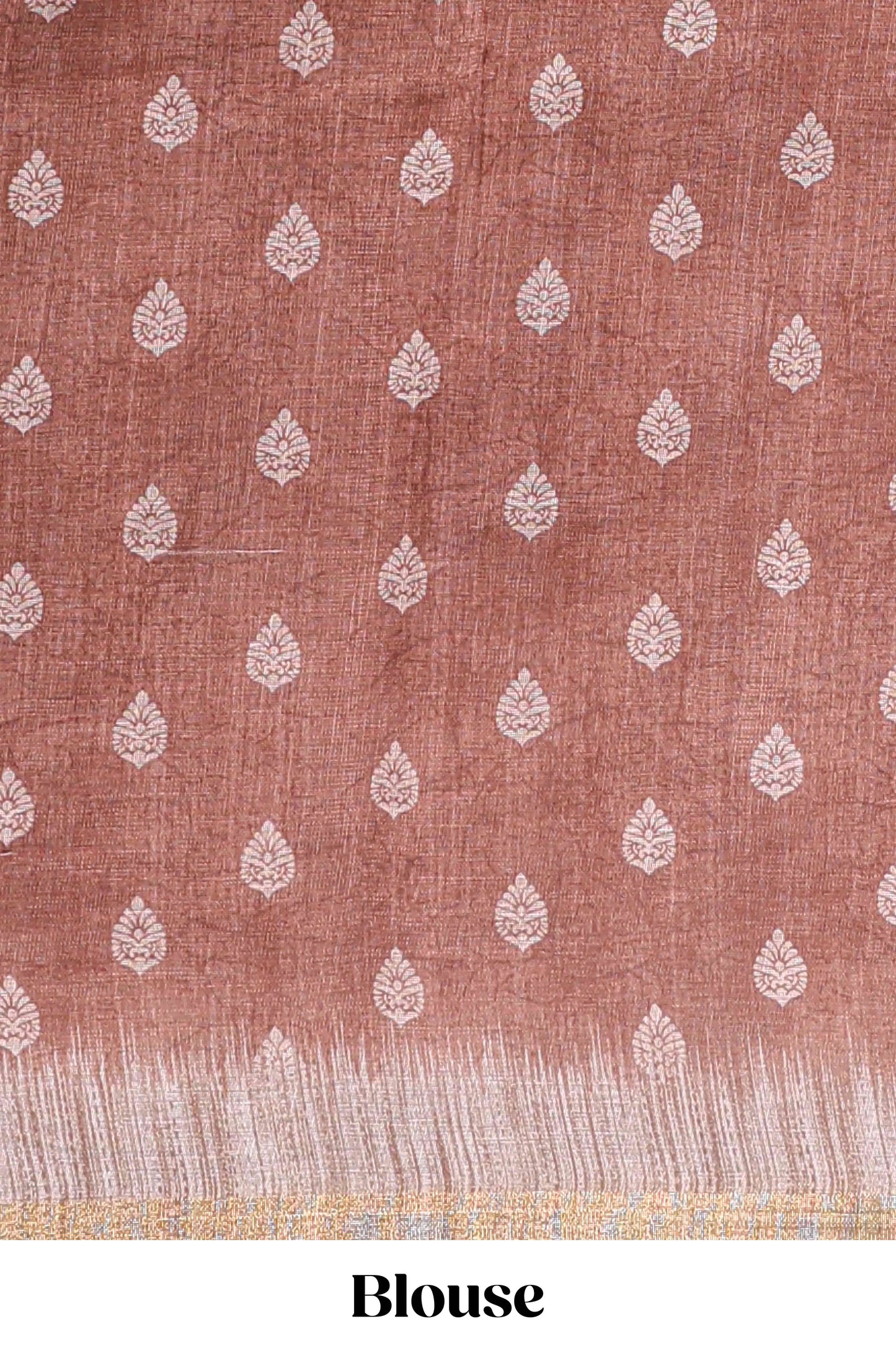 Brown paisley motifs linen cotton saree with self zari border and matching blouse